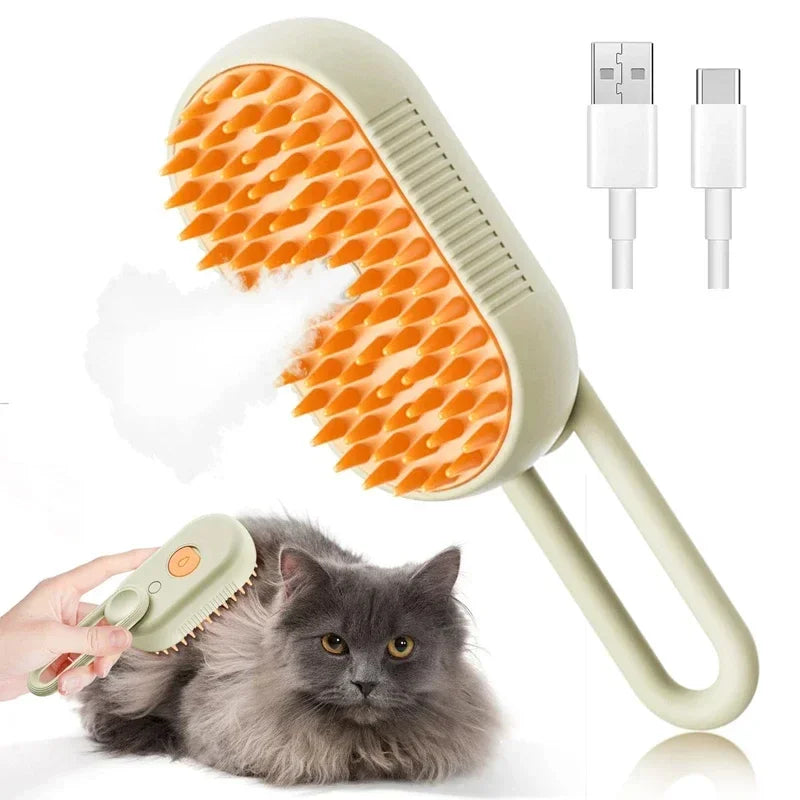 3 in 1 Pet Electric Steam Brush Cat Dog Cleaning Spray Massage Grooming Comb Rotate Handle Pet Hair Removal Beauty Brush