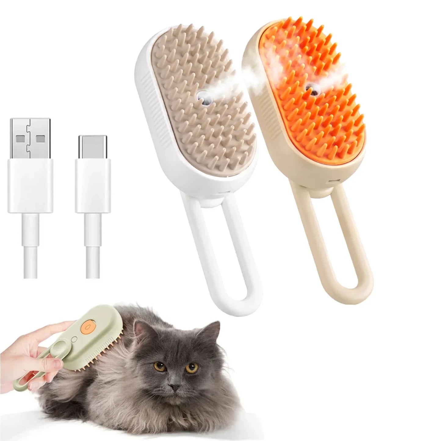 3 in 1 Pet Electric Steam Brush Cat Dog Cleaning Spray Massage Grooming Comb Rotate Handle Pet Hair Removal Beauty Brush