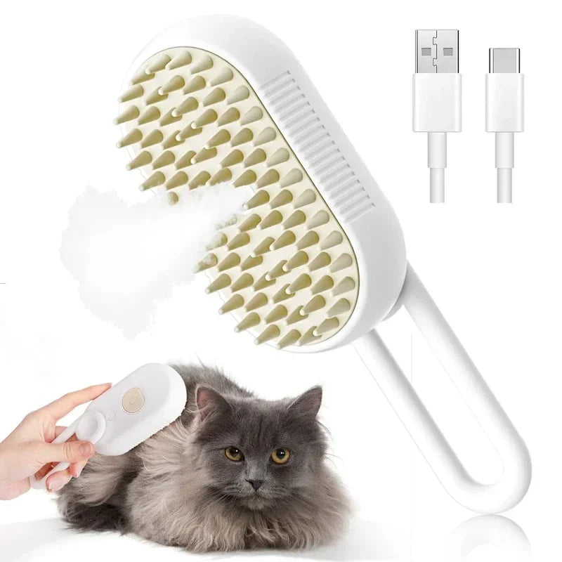 3 in 1 Pet Electric Steam Brush Cat Dog Cleaning Spray Massage Grooming Comb Rotate Handle Pet Hair Removal Beauty Brush