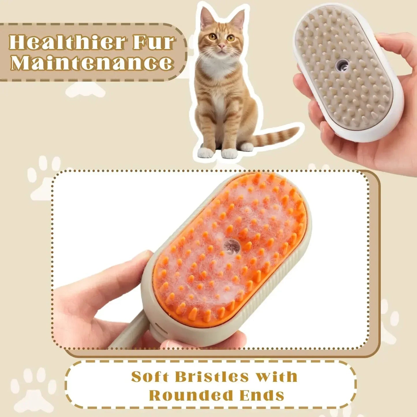 3 in 1 Pet Electric Steam Brush Cat Dog Cleaning Spray Massage Grooming Comb Rotate Handle Pet Hair Removal Beauty Brush